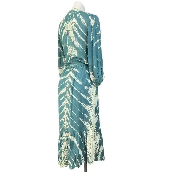 YFB Young Fabulous Broke tie-dye maxi dress S green multi 3/4 sleeve semi-sheer - Picture 4 of 6